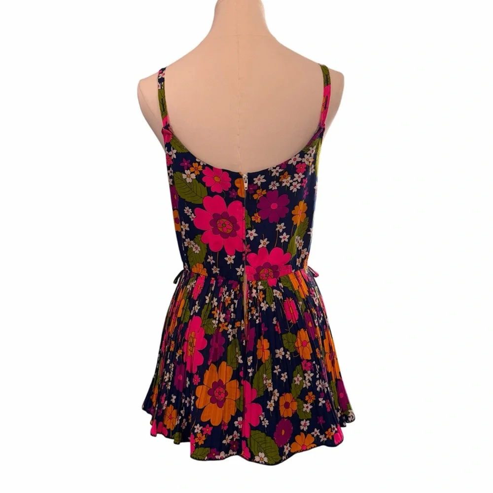 Sandcastle Vintage Floral Pleated Swim Dress Navy Pink Size 10 Retro Mod - Picture 3 of 16